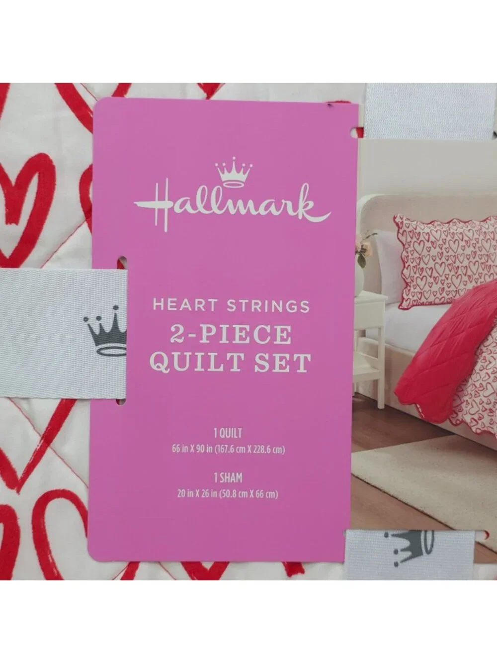 Hallmark Heart Strings Twin 2-Piece Quilt Set Valentines Day Love Heart